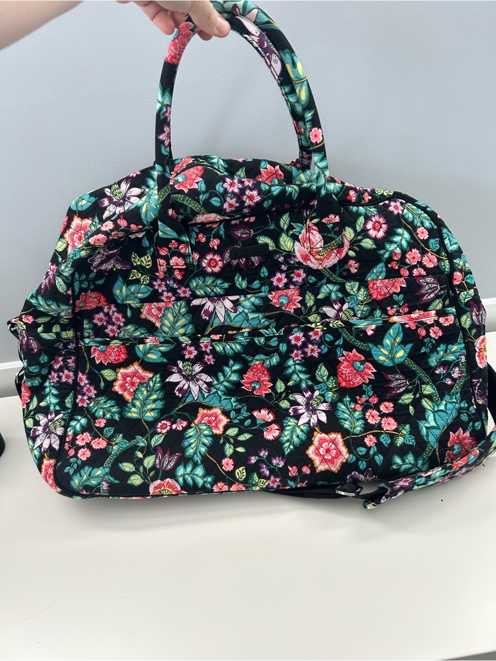 Vera Bradley Black Floral Quilted Travel Tote- Large Overnight Bag